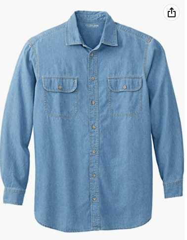 Boulder Creek by King size Men’s Big & Tall Long Sleeve Denim and Twill Shirt